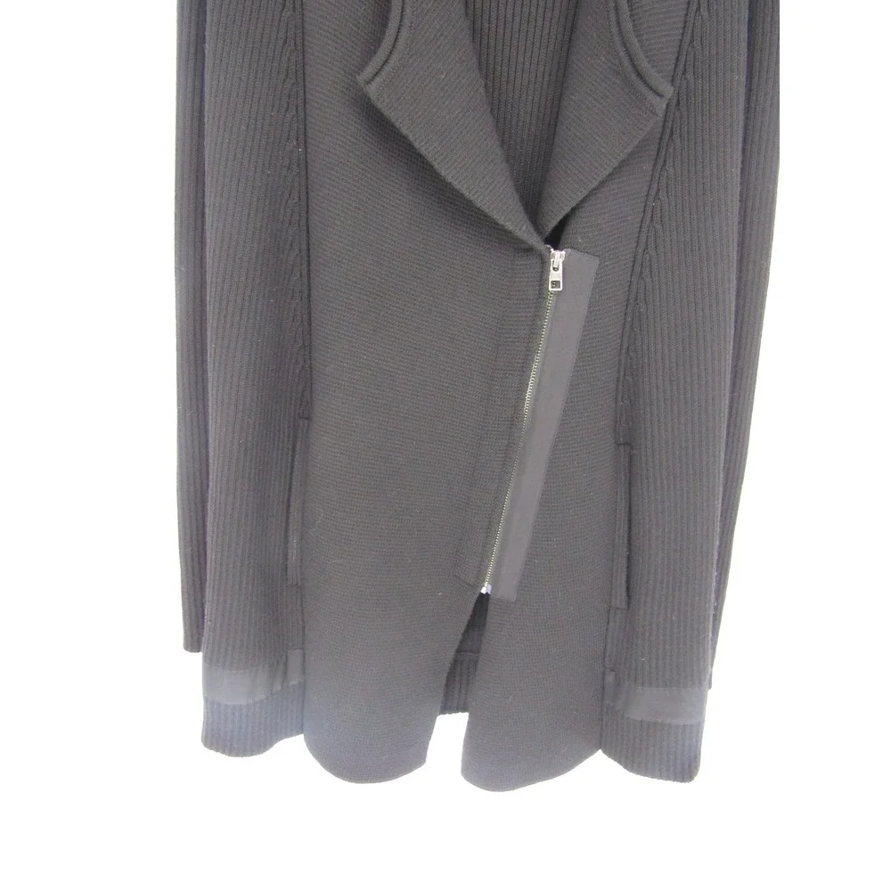 Athleta Cardigan Sweater‎ Medium Black Merino Wool Blend Asymmetric Motto Sporty